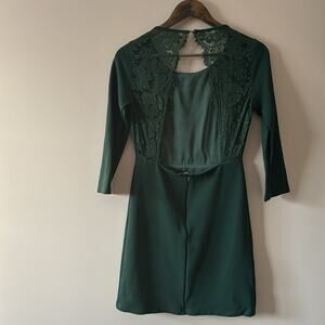 LULUS LOVE LANGUAGE FOREST GREEN LACE 3/4 SLEEVE BODYCON BACKLESS DRESS